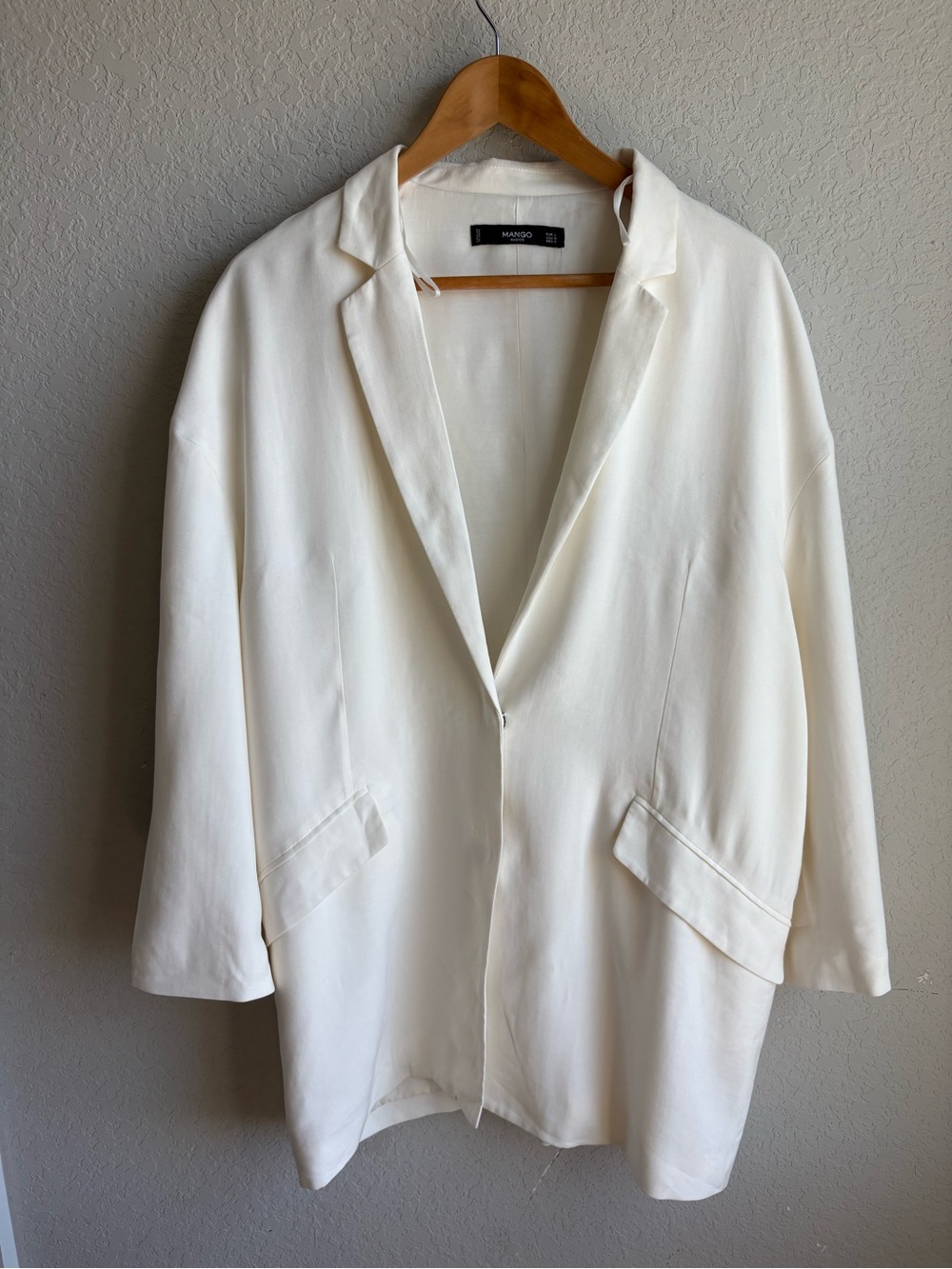 MANGO Basics White Oversized Longline Blazer Jacket Size L Minimalist